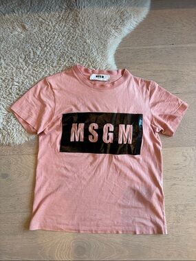 MSGM Pink Tee with Black Logo Block